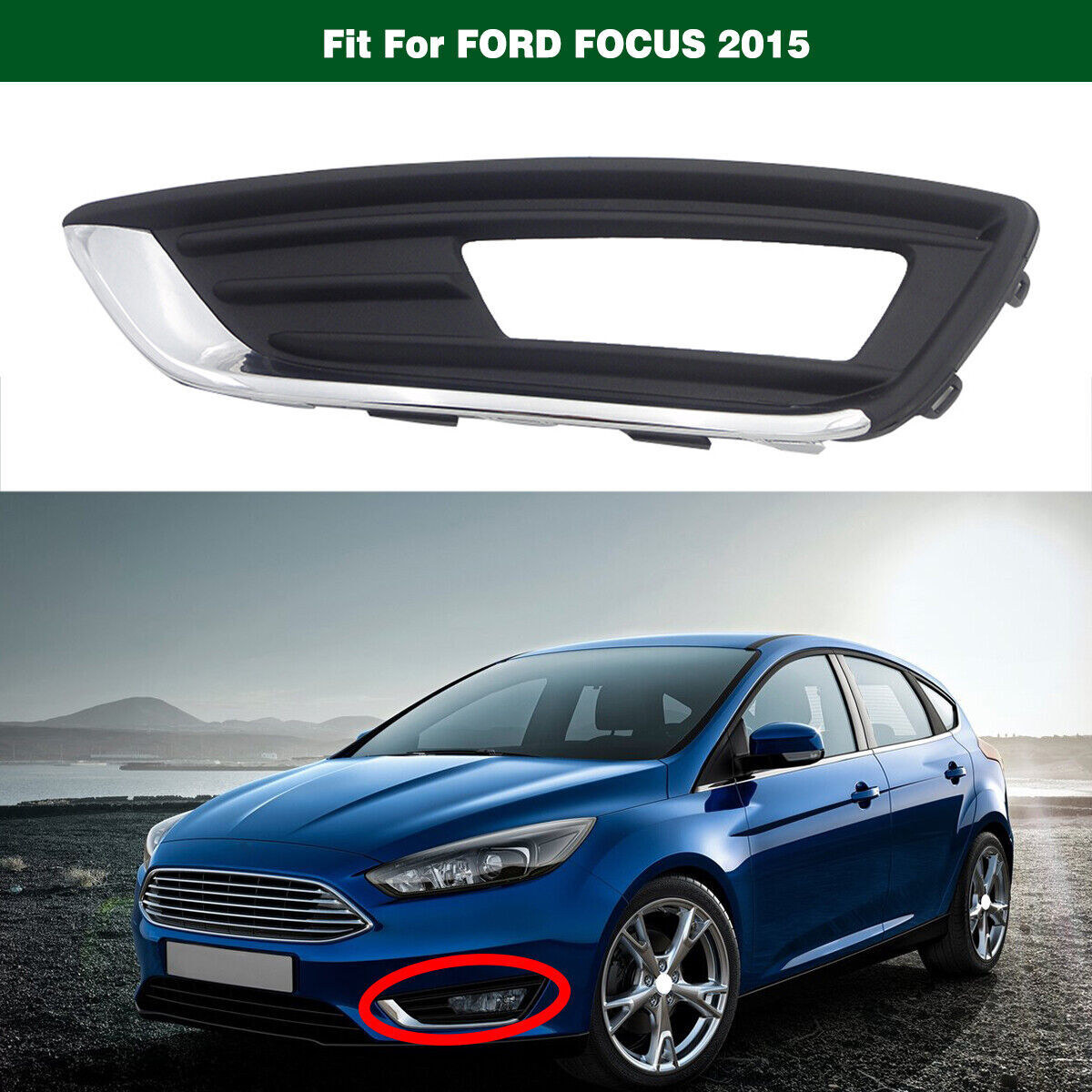 Left Skin Line Front Fog Lamp Light Cover Chrome Trim for Ford Focus 2015 2016