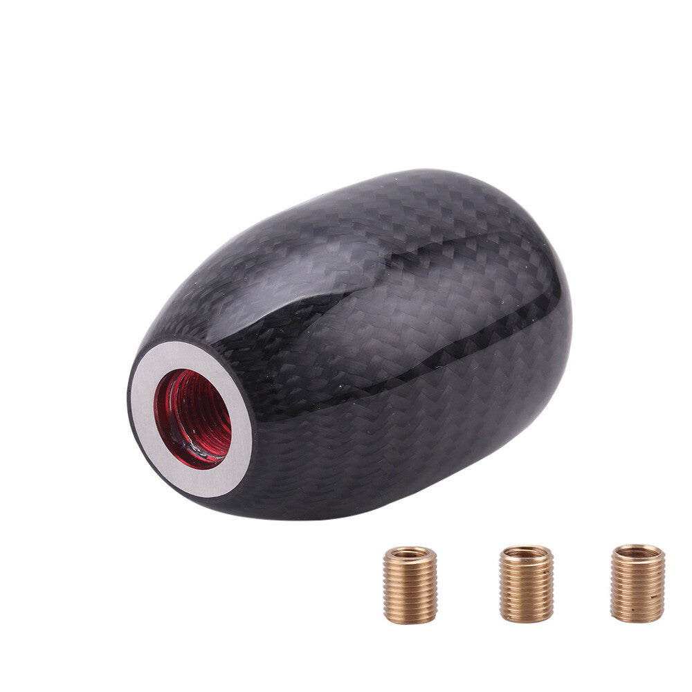 Car Gear Shift Knob Oval Ball Shape Carbon Fiber Black Universal With 3 Adapters