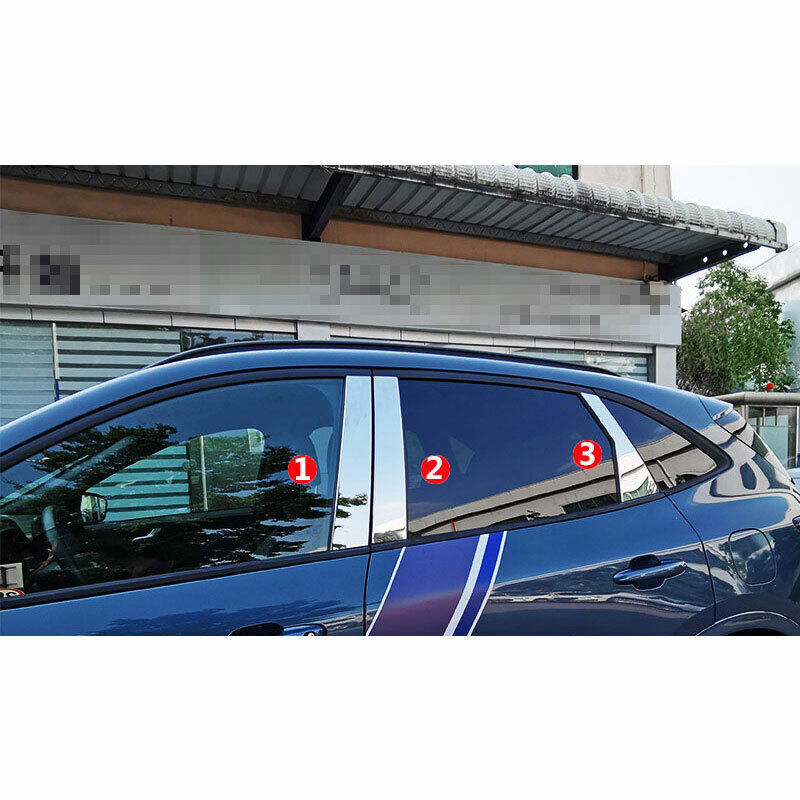 6P Chrome Steel Window BC Pillar Post Cover Trim Sticker for Ford Escape 20-22