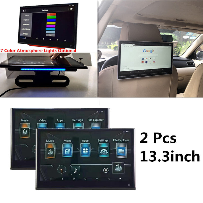 2x Car 13.3In Android Car Headrest Monitor Touch Screen Video Multimedia Player