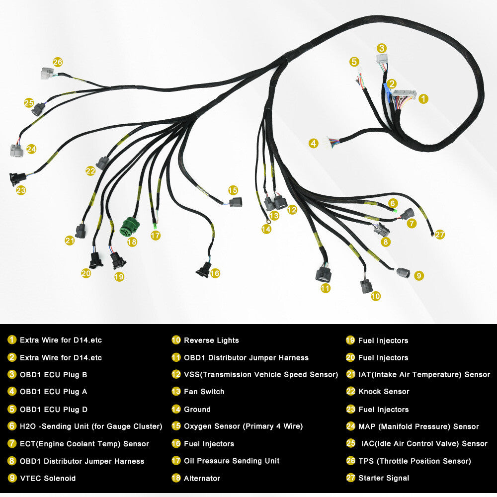 Engine Harness for Civic Integra B16 B18 D16 OBD1 Tucked Budget B/D Series