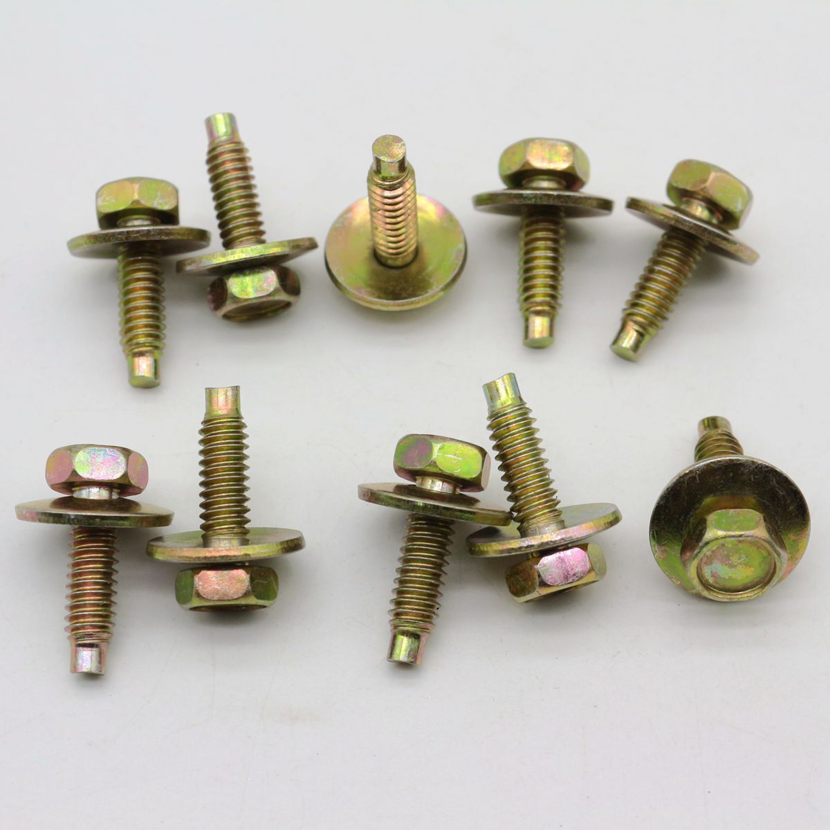 10 Body Bolts 1/4-20 x 7/8 3/4 inch Washer OD 7/16 Hex Head with Dog Pt for Ford
