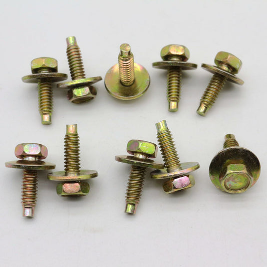 10 Body Bolts 1/4-20 x 7/8 3/4 inch Washer OD 7/16 Hex Head with Dog Pt for Ford