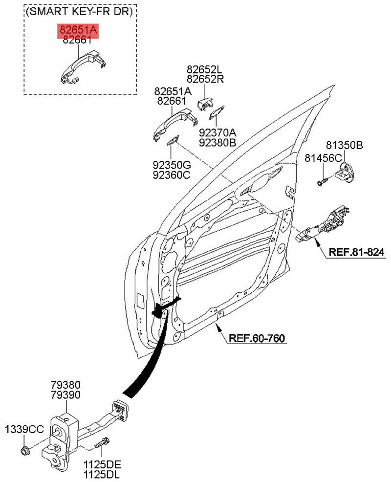 For 2016-21 for Hyundai for Tucson Outside Door Handle Front Left for Smart Key 82651-D3710