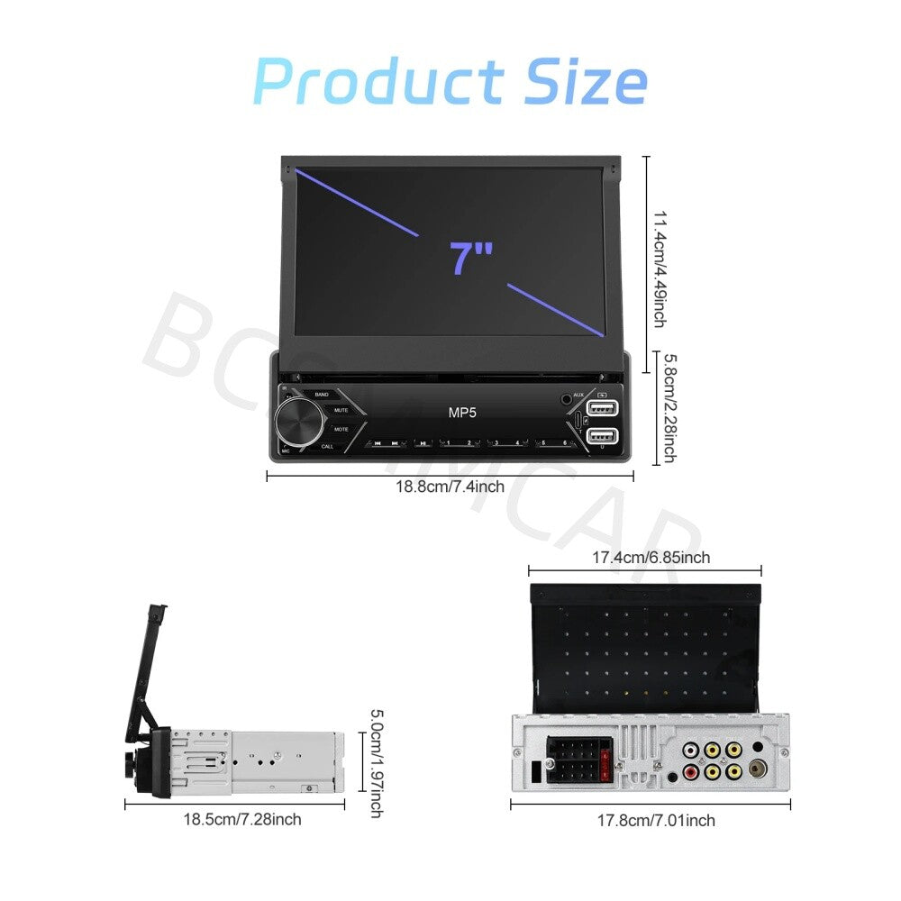 7in Car Stereo Radio HD Touch Screen Single 1 Din MP5 Player Bluetooth FM USB