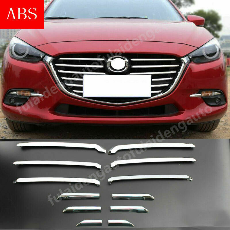 for Mazda 3 Axela 2017-2018 Chrome Front Bumper Center Grille Strips Cover Trim