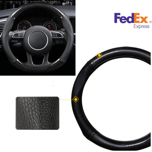 Universal 38CM Deluxe Black Car Steering Wheel Cover Trim Carbon Fiber+Leather