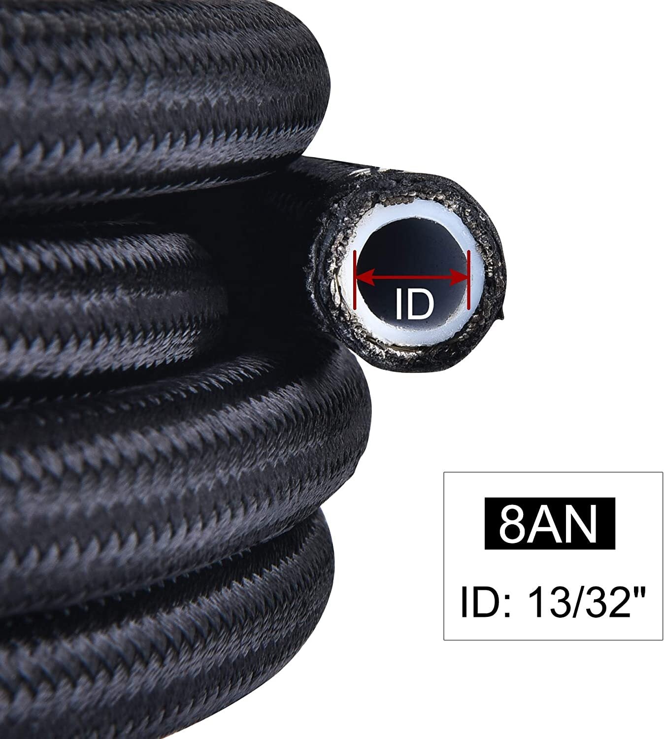 8AN AN8 Black 20ft Nylon Braided PTFE Fuel Line 10 Adapter Fitting Hose for E85