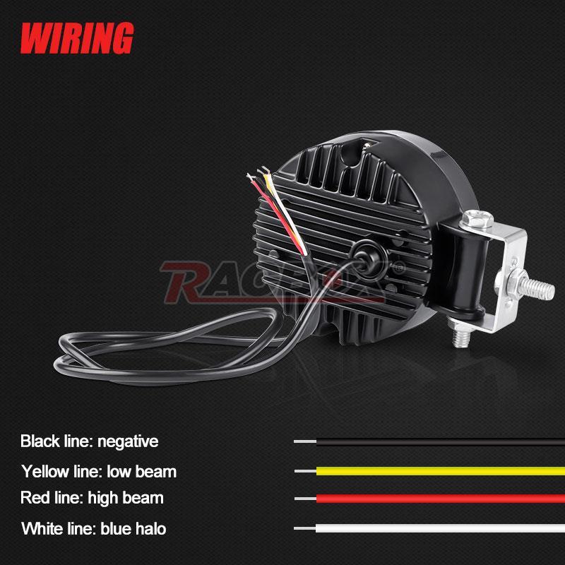 2X 10V-30V LED Motorcycle Spotlight White Hi/Lo Spot Light w/Blue Halo Universal