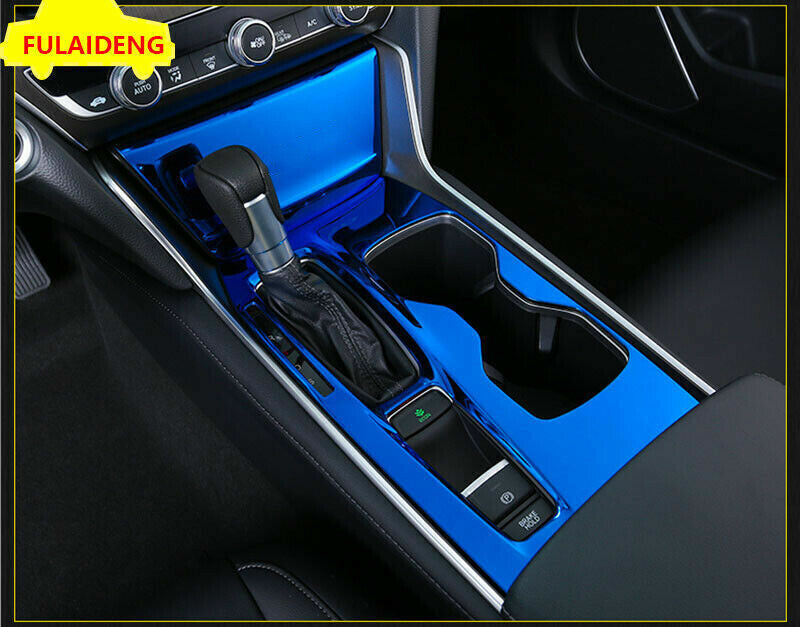 for Honda Accord 2018-2022 Blue Interior Gear Shift Box Panel Cover Trim S.Steel