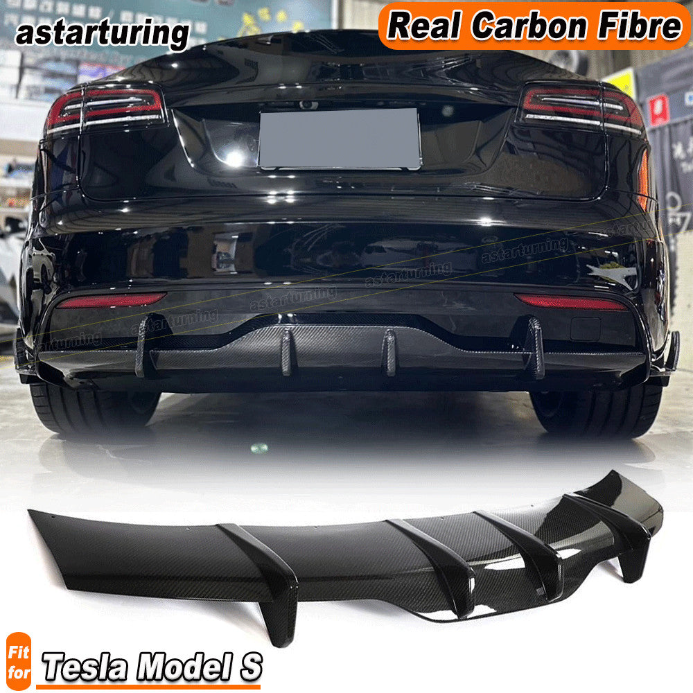 Fit for Tesla for Model S Plaid 2021-2023 Real Carbon Fiber Rear Bumper Diffuser Lip