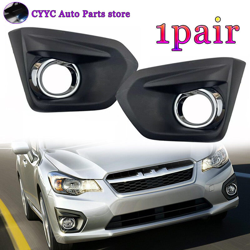 2Pcs Front Fog Light Bezel Set W/Glossy Black Trim for Subaru Impreza 2012-2014