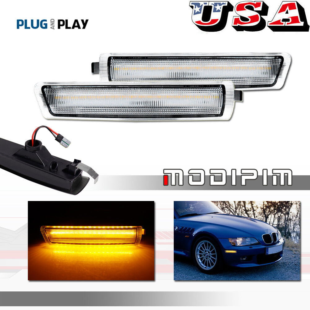 2-Pack Clear Amber LED Front Corner Side Marker Lights for 1996-2002 for BMW Z3 M Coupe