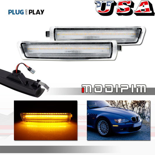 2-Pack Clear Amber LED Front Corner Side Marker Lights for 1996-2002 for BMW Z3 M Coupe