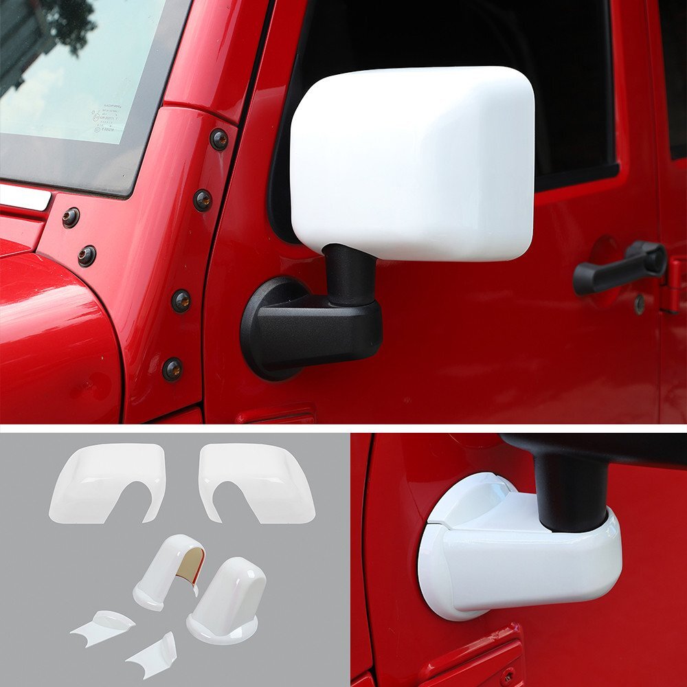 6¡ÁWhite ABS Side Rearview Mirror  Base Cover Fit for Jeep for Wrangler JK 2007-2017