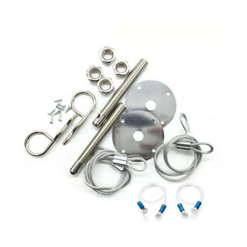 DIY Auto Suv Chrome Plus Flush Hood Latch Pin Engine Lock Bonnet Lanyards