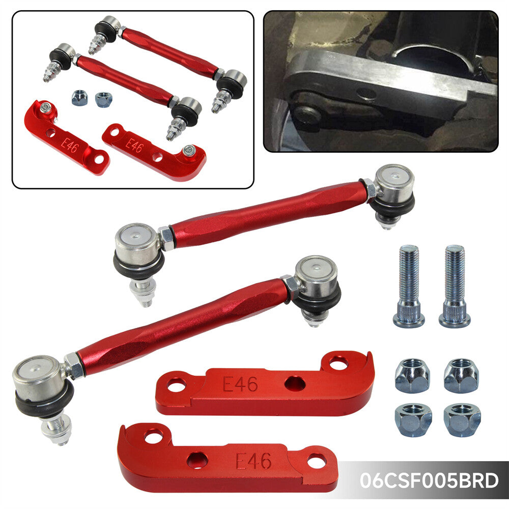 Tuning Drift turn angles 25%-30% + Sway Bar Drop Links Kit for BMW E46 98-06 Red