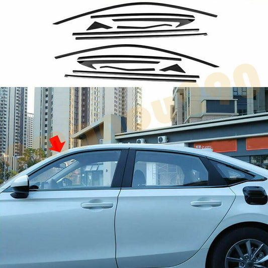 14X for Honda for Civic 2022 2023 Black Window Frame Molding Strips Cover Trim Steel
