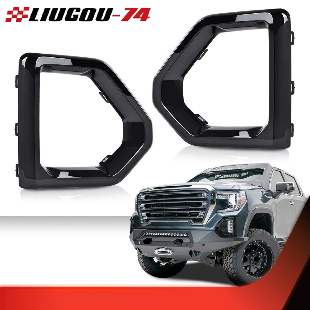 2-Piece Front Fog Light Bezel Protector for GMC for Sierra 19-21 Denali Slt Black