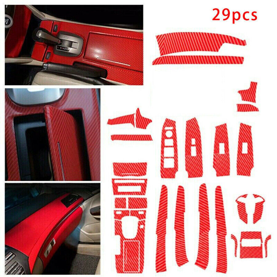 29x Red Carbon Fiber Style Car Interior Kit Cover Trim For 2008-12 for Honda for Accord