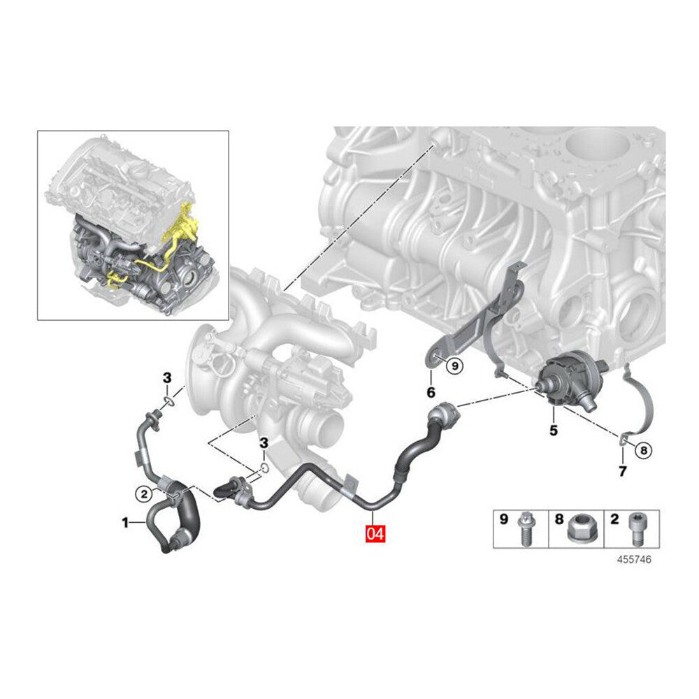 11537643226 Turbocharger coolant return line suitable for BMW 220i 330i 420i 630i 730Li