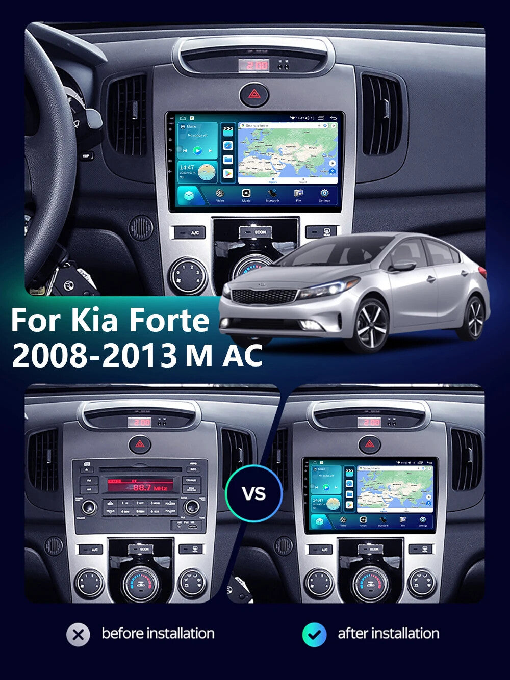 for KIA Forte Cerato 2008-2013 Android Auto CarPlay Car Radio Stereo GPS Screen