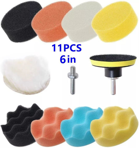 11pcs 6Inch Car Buffing Pads Polishing for Drill Sponge Kit Waxing Foam Polisher