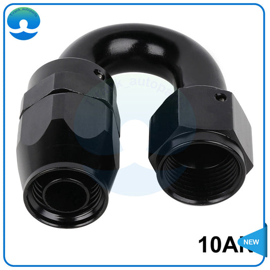 Black 10AN 180 Degree For Oil Fuel Line Hose Swivel Hose End Fitting Adapter
