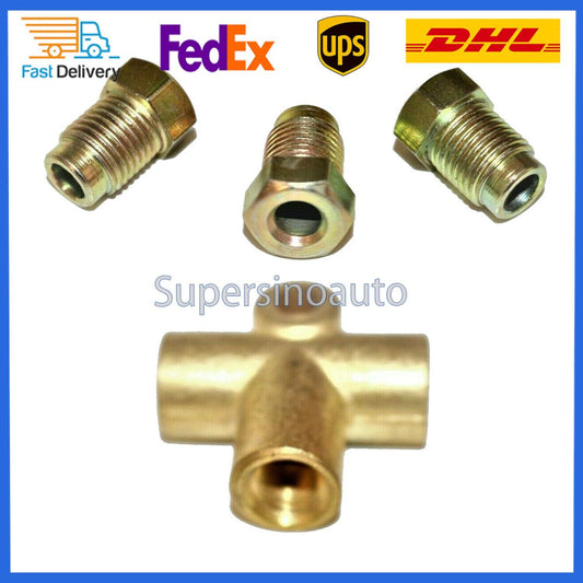 3 Way Brake T Piece Tee W/ 3 Male Nuts Short Union Metric M10 3 / 16 Pipe New