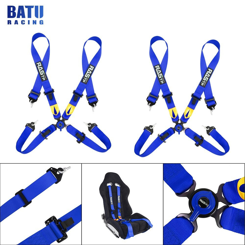 New Style Racing for Seat Belt Harness 4 Point Snap-On 3 Cam lock Universal Blue X2