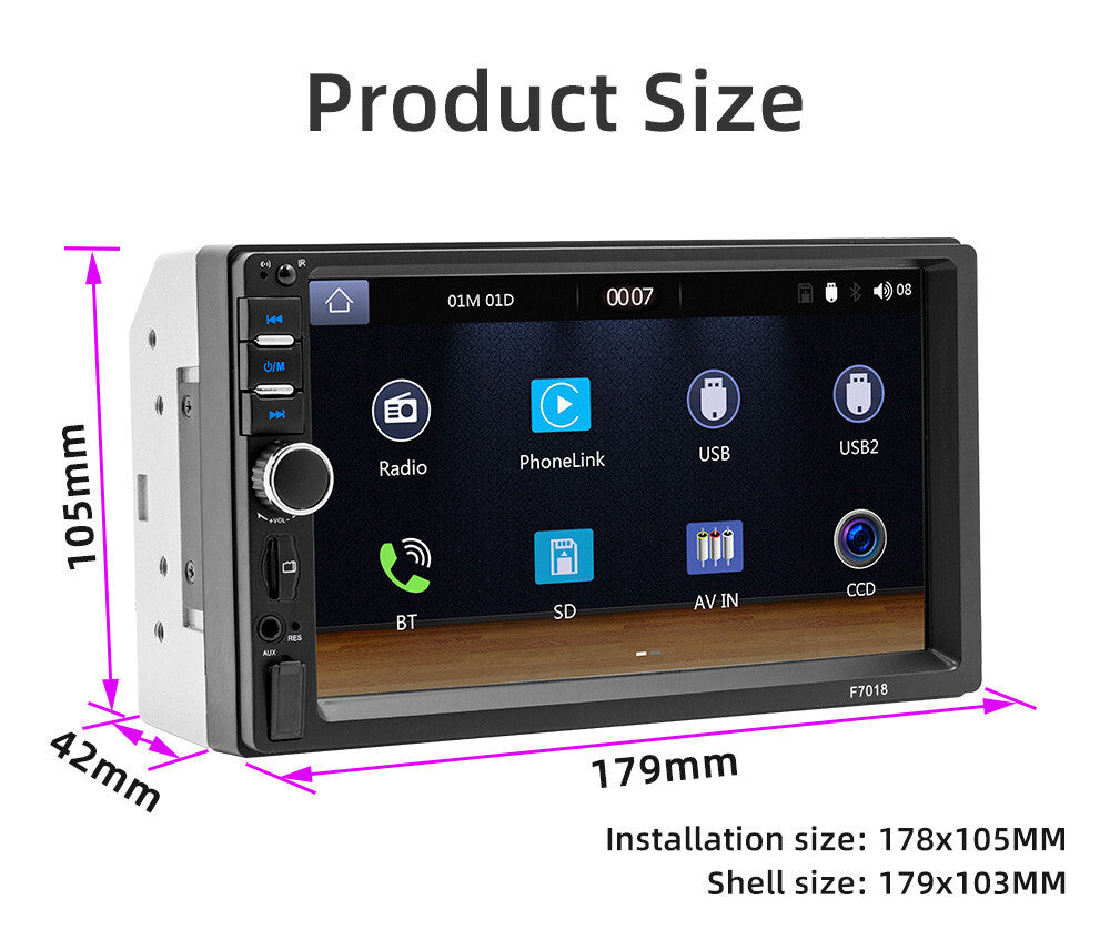 Touch Screen Car Stereo Radio Bluetooth FM 2Din For Apple Carplay Android Auto