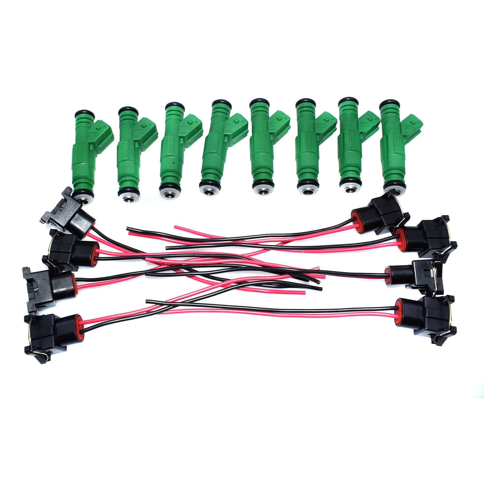 8 sets of fuel injectors and wiring harness connectors suitable for Chevrolet,for Volkswagen,for Audi,and for Volvo vehicles with a speed of 42 lb-ft and a capacity of 440 cc.