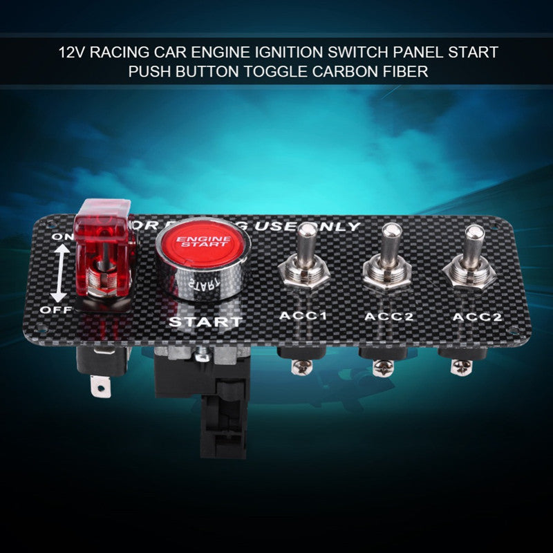 Carbon Fiber Engine Start Push Switch Toggle Panel Racing Race Ignition Button