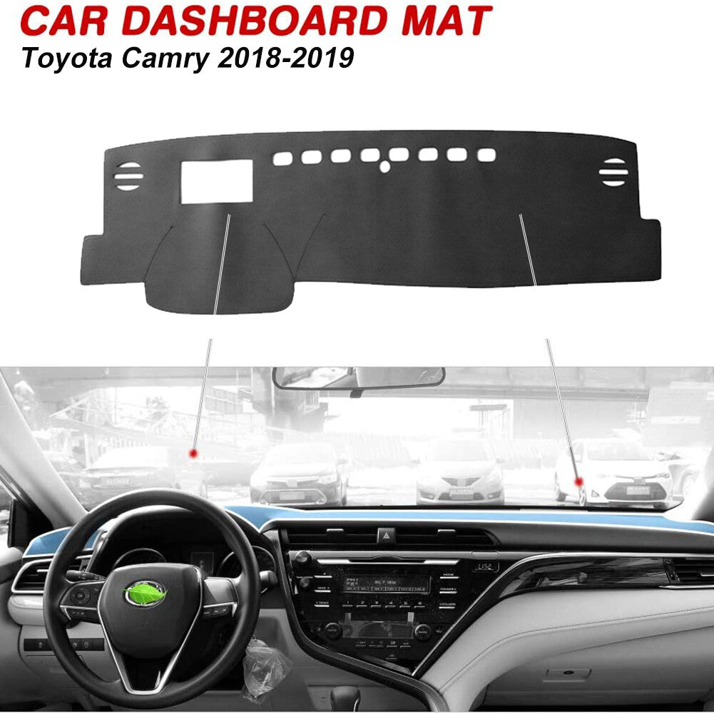 Black Leather Dashboard Cover Sunshade Mat Non-slip for Toyota for Camry 2018-2021