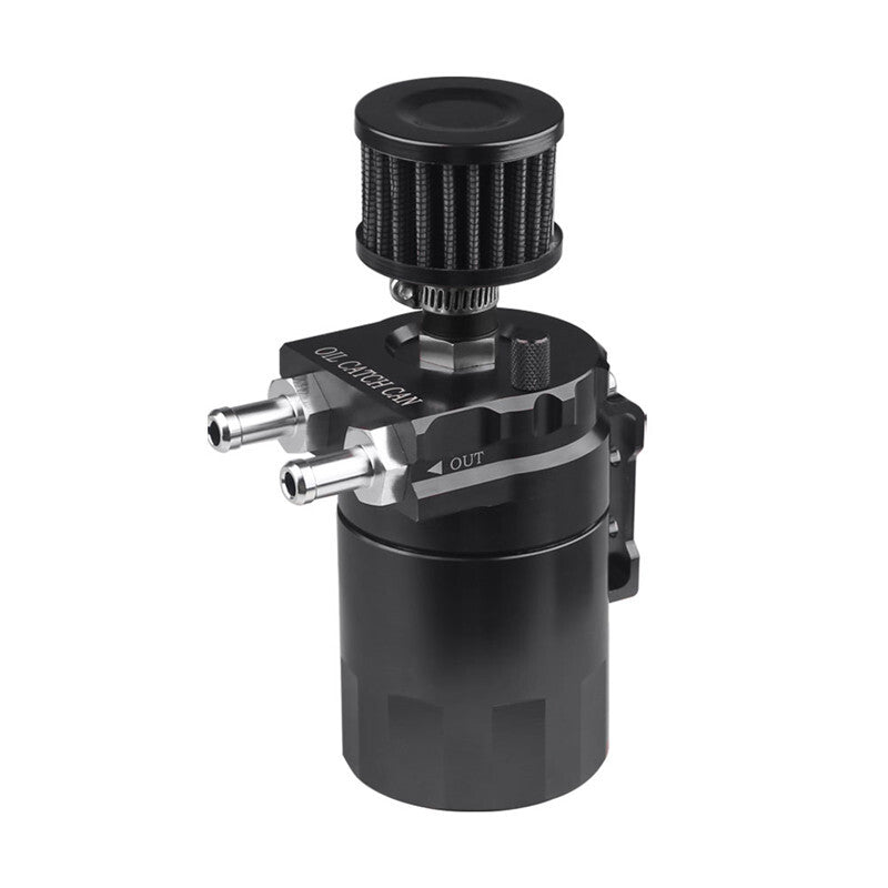 Car Baffled Aluminum Oil Catch Can Tank Drain Valve Breather Cylinder Filter Kit