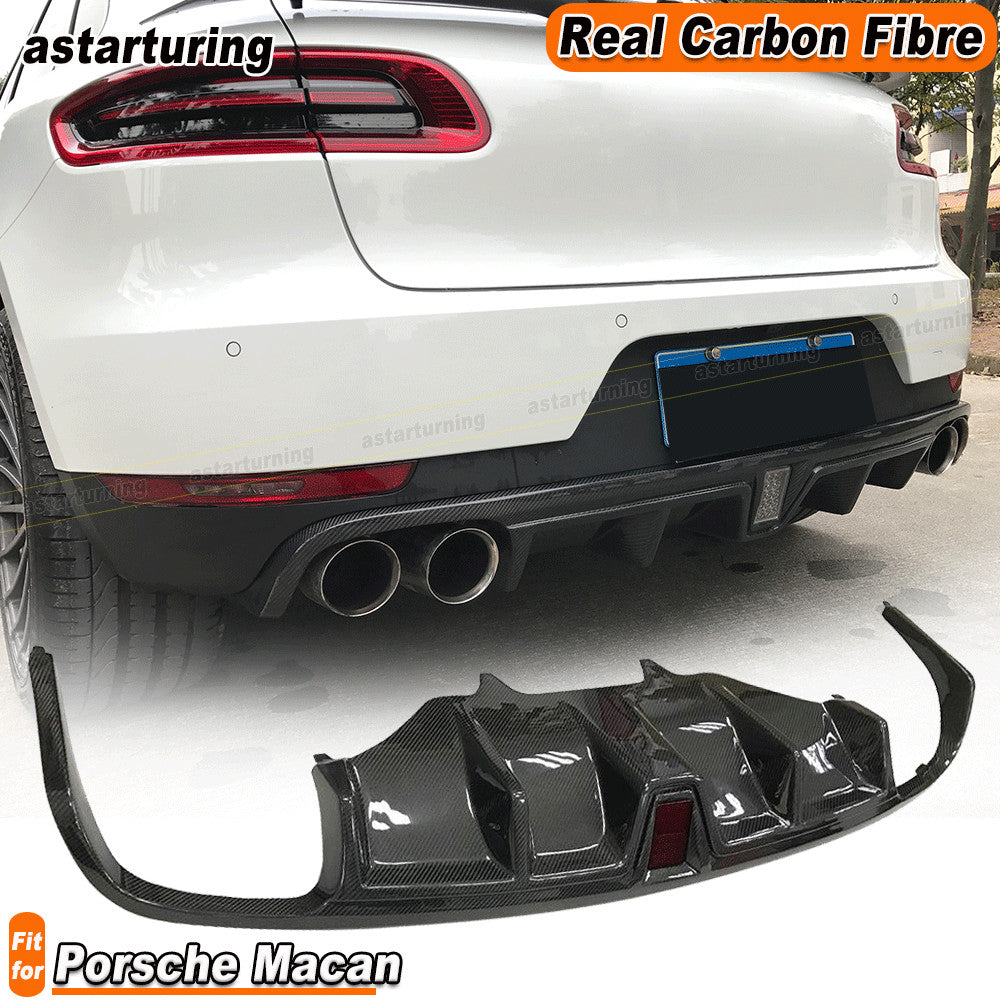 for Porsche Macan 2014-2020 REAL Carbon Rear Bumper Diffuser Lip Spoiler W/Light