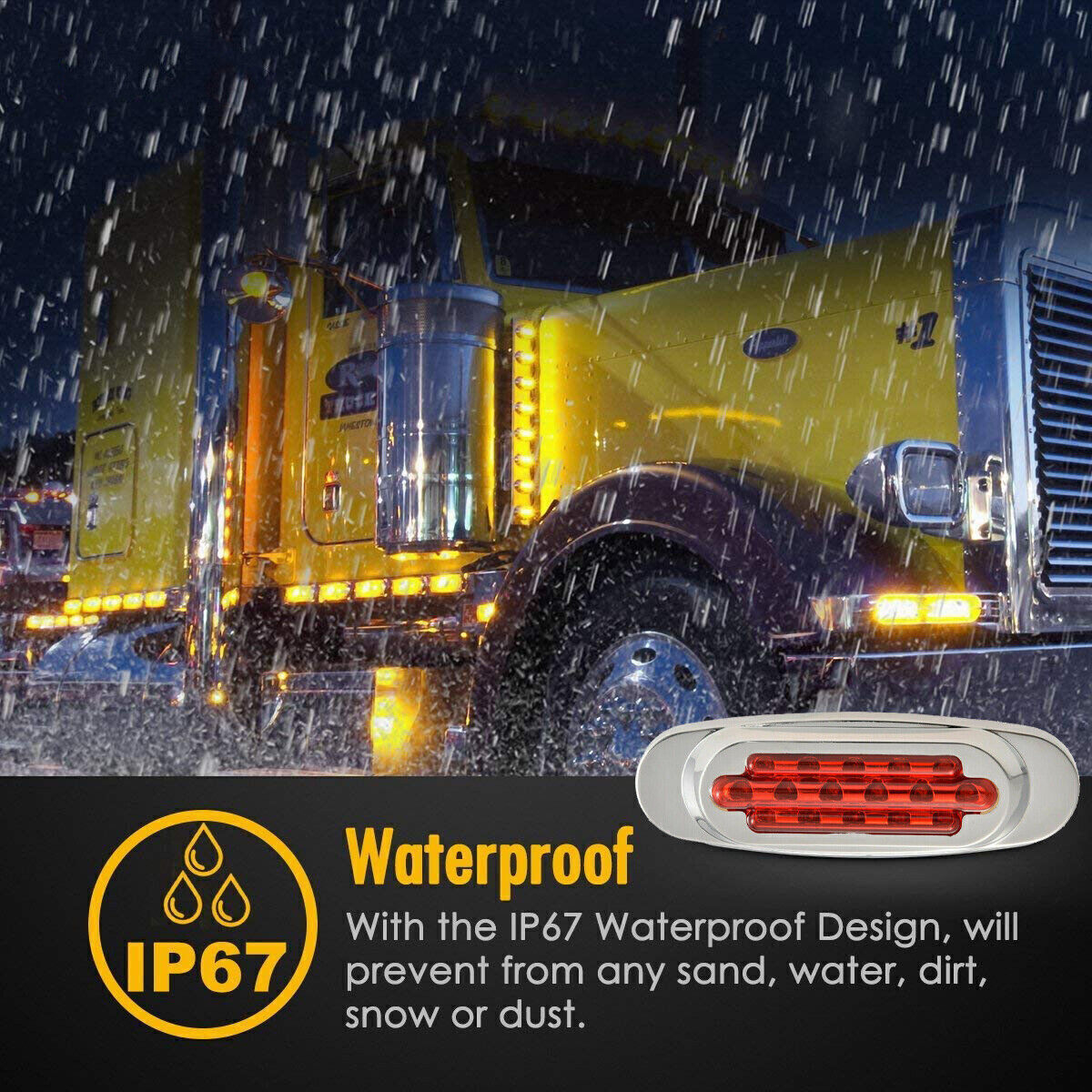 4pcs 6.5 Red 16LED Truck Marker Light Side turn for Peterbilt Chrome 16 LED 12V