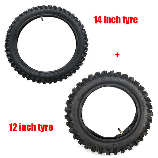 60/100-14, 80/100-12 tires + tubing for KX65, CRF70, PW80, Apollo 125, TTR 110cc Pit bicycles