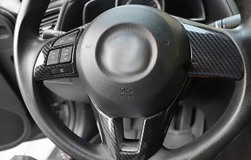 for Mazda 3 Axela 14-16 ABS Carbon Fiber Style Steering Wheel Button Cover Trim