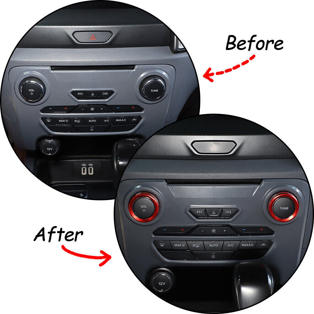Alloy Red Car Volume Media Knob Ring Cover for Ford Ranger 2015-2018 Accessories