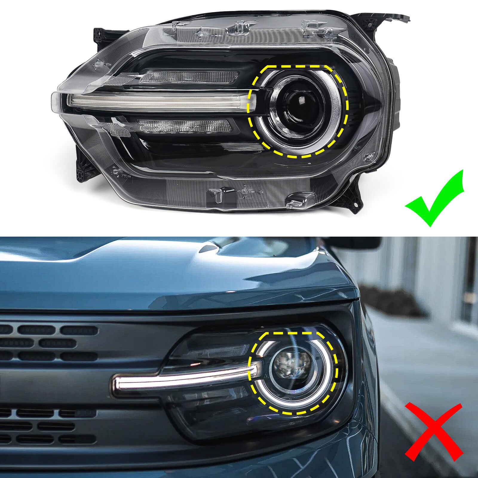 2P for 2021-2024 for Ford for Mustang Sport with LED Signature Projector Headlights (LH, Right Handhold)