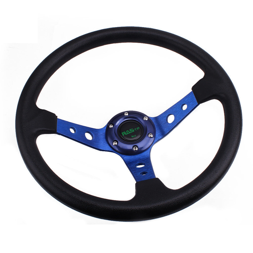 14 6 Hole Drifting Racing Steering Wheel +Quick Release Adapter Blue Aluminum