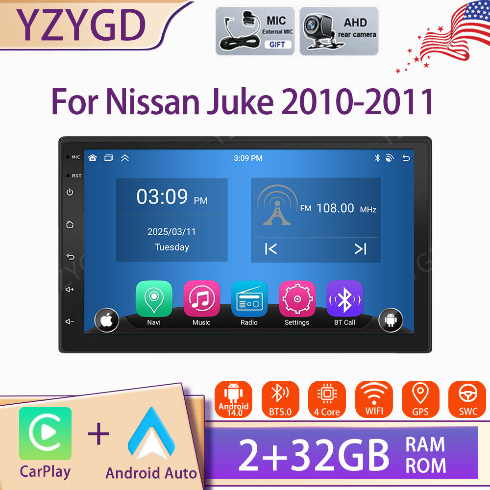 for Nissan Juke 2010-2011 Stereo 7 Android 14 Carplay Car Radio GPS WIFI Screen