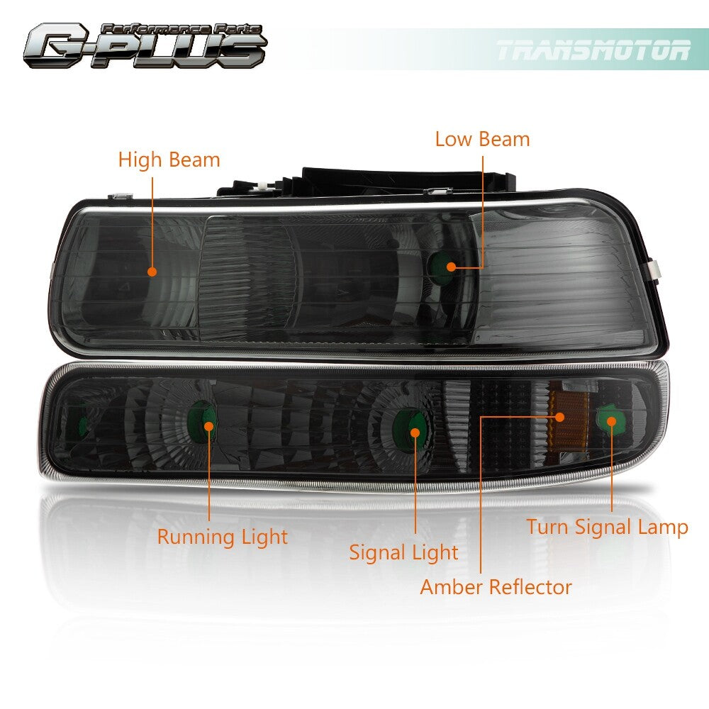 Suitable for 1999-2002 Silverado / 00-06 suburban amber corner headlights with smoke effect