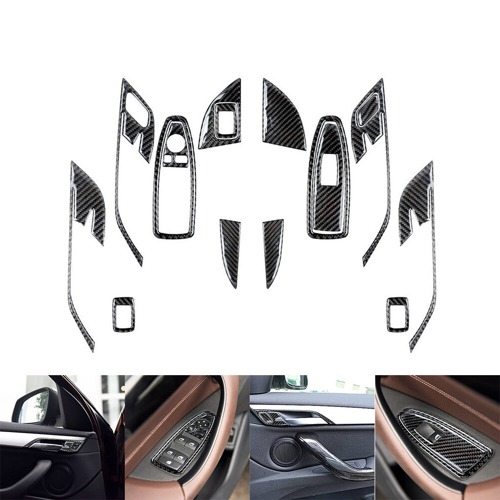 16pcs Carbon Fiber Door Control Panel Interior Trim Set for BMW X1 F48 2016-2018