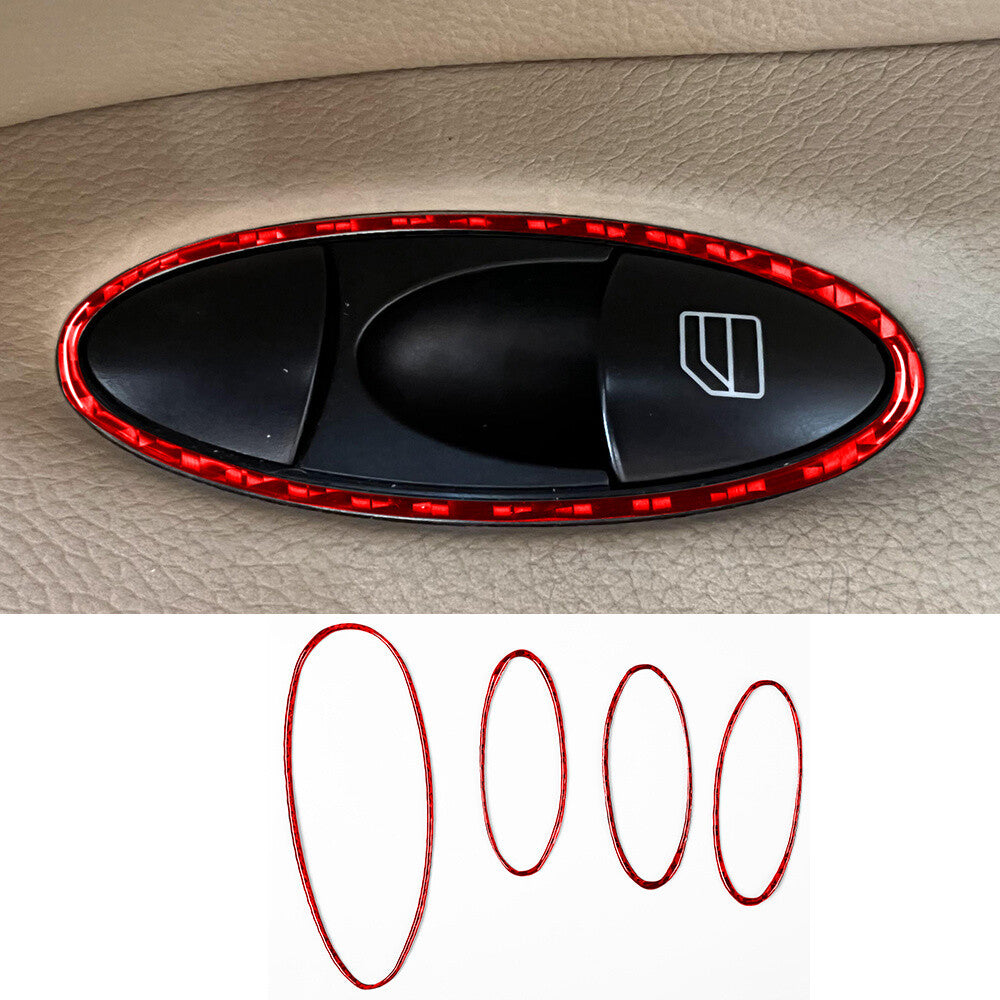 Red Carbon Fiber Window Lift Switch Button Cover for Benz CLS Class C219 2004-09