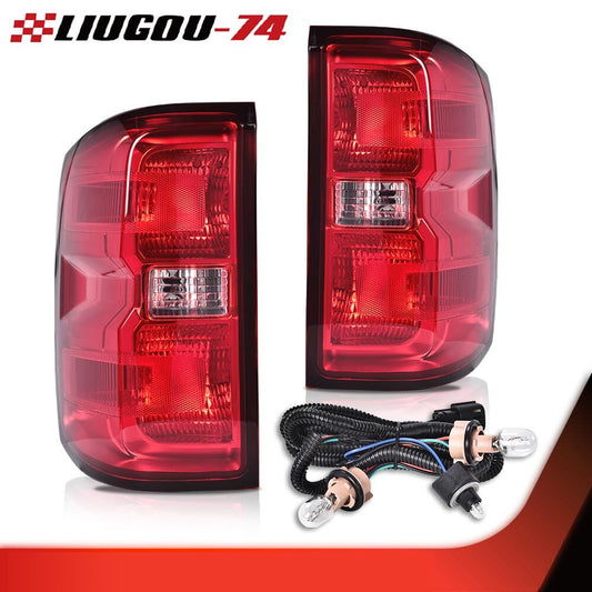 2-Piece Red Lens Rear Taillight Brake Light Strip Wiring Harness Suitable for 14-19 Silverado