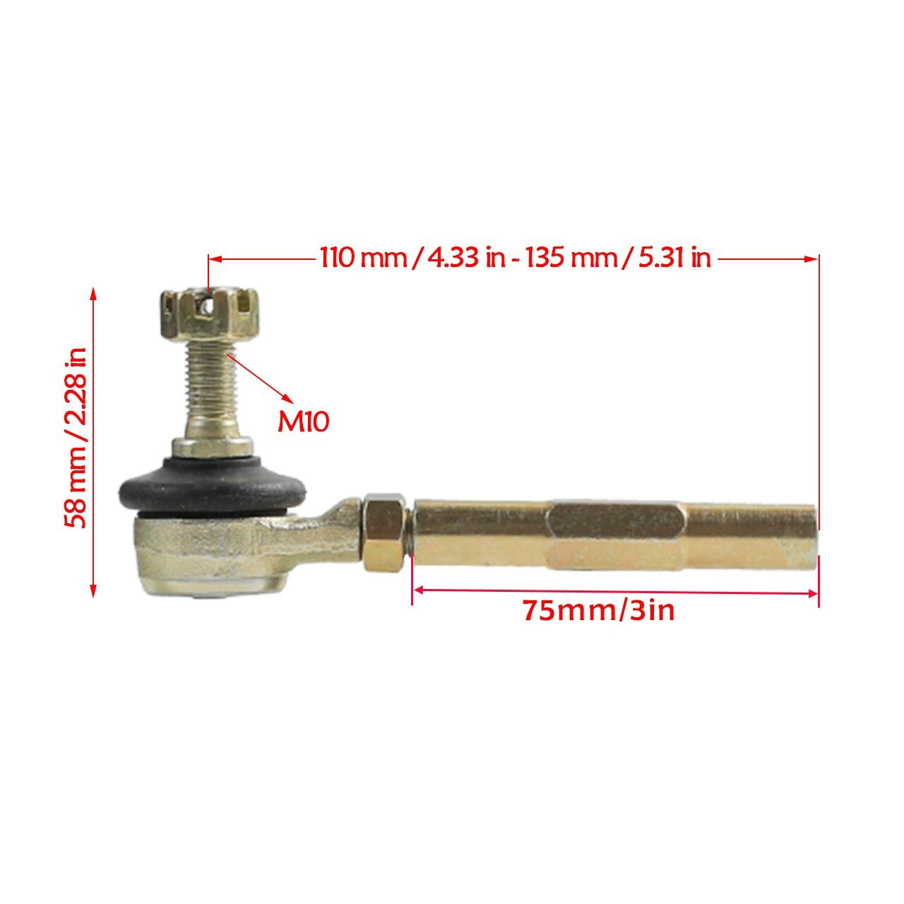 10mm tie rod end ball joint for Coolster 110cc 125cc Dirt bicycles, go-karts, and all-terrain vehicles.