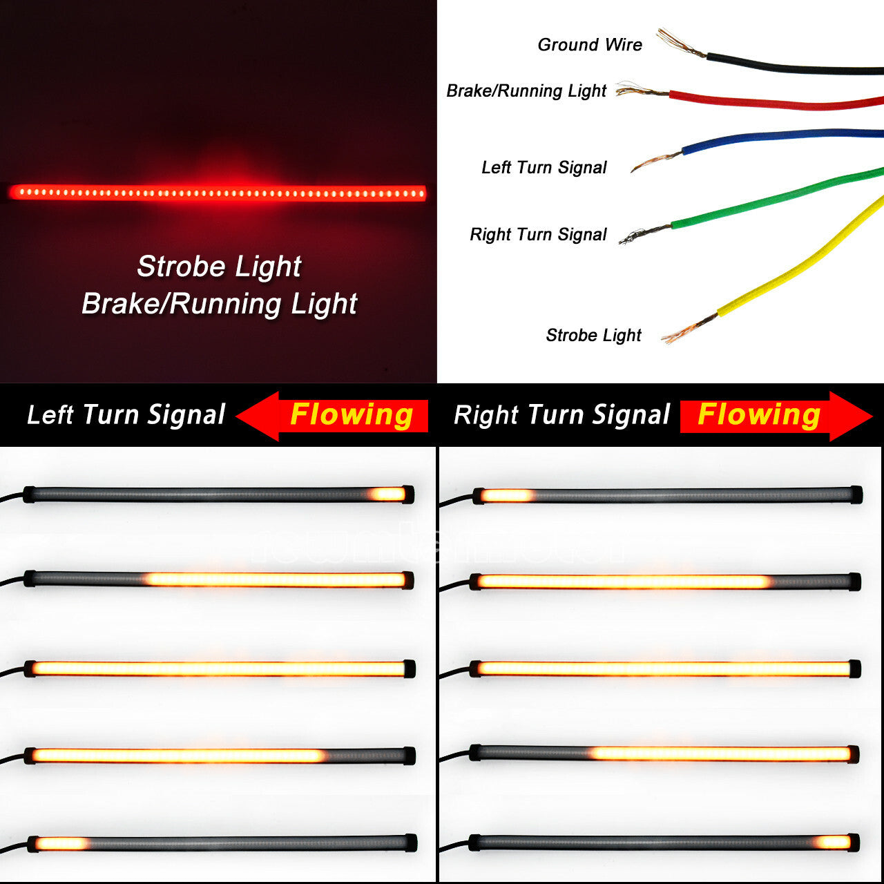 Motorcycle Flexible Flowing Turn Signal Brake Tail LED Light Fit for BMW ATV