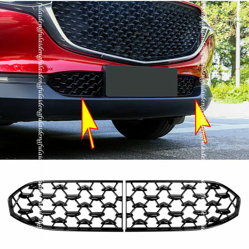 for Mazda CX-30 2020-2024 Glossy Black Front Bumper Lower Grille Cover Trim 2Pcs